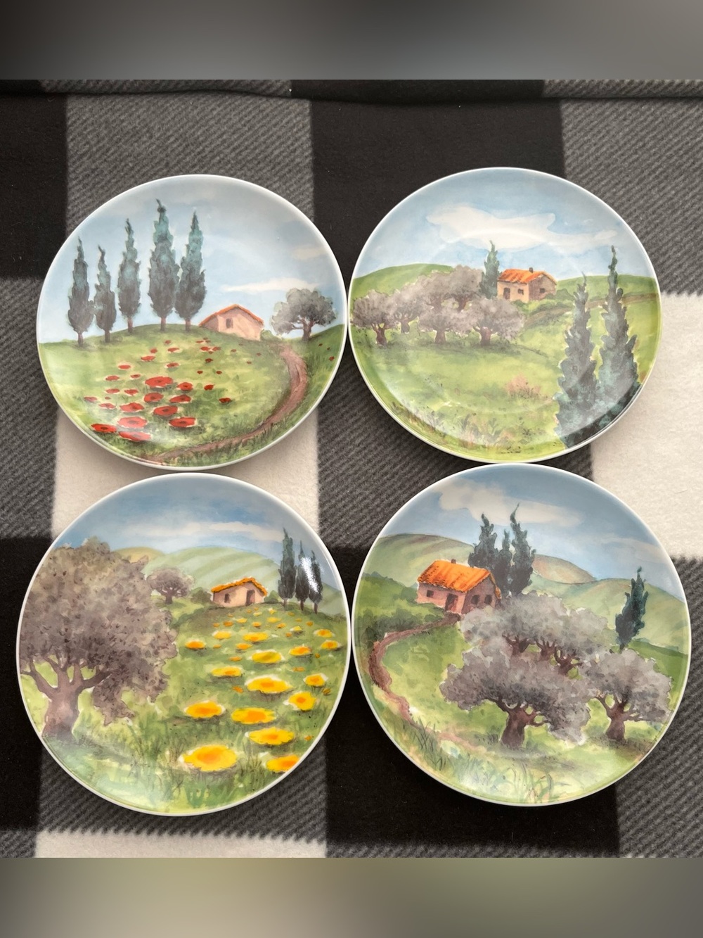 Vintage TUSCANY Country Scene Salad Dessert Plate 2002 Susanne Riette - Set of 4